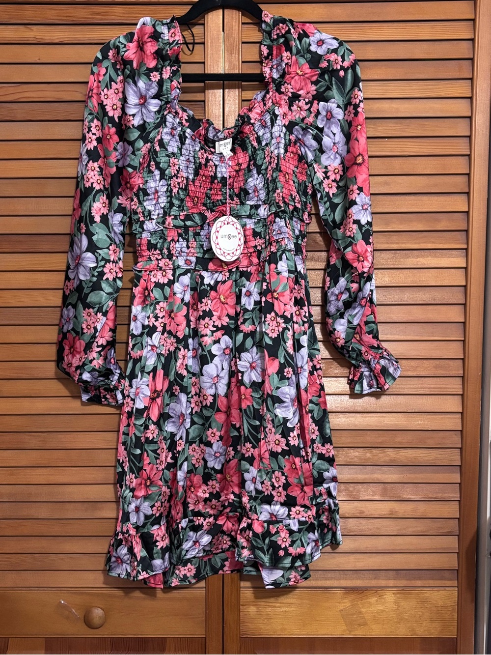 Umgee Black Floral Long-Sleeve Mini Dress - Picture 3 of 8